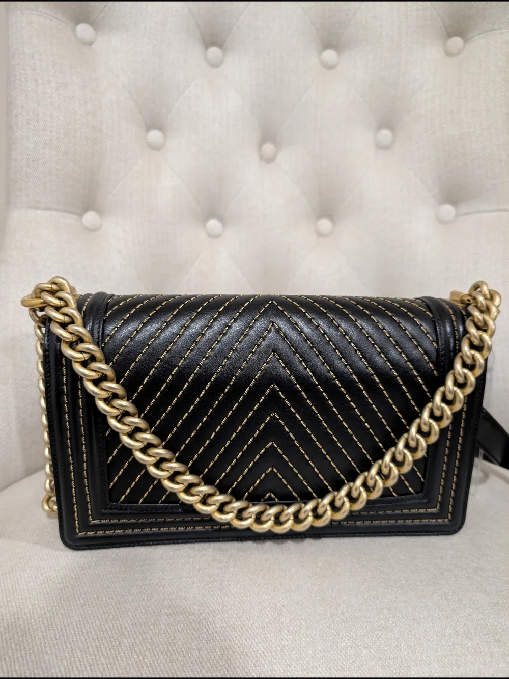 CHANEL Black Chevron Quilted Shoulder Bag Karl lagerfeld Edition